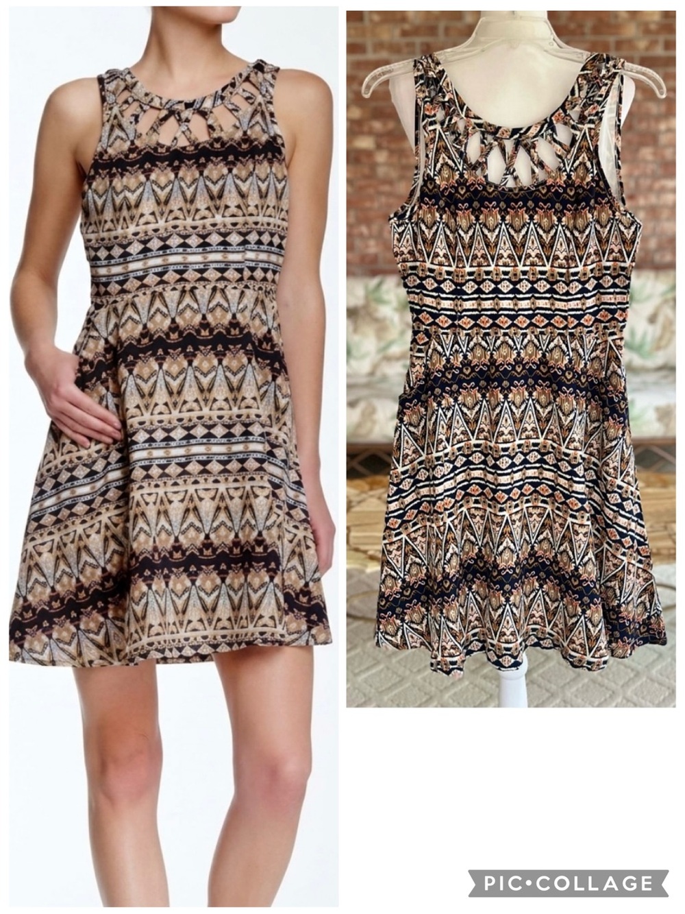Miss Me Dress Mini Fit & Flare Cutout Neck Sleeveless Geo Print Skater S Boho